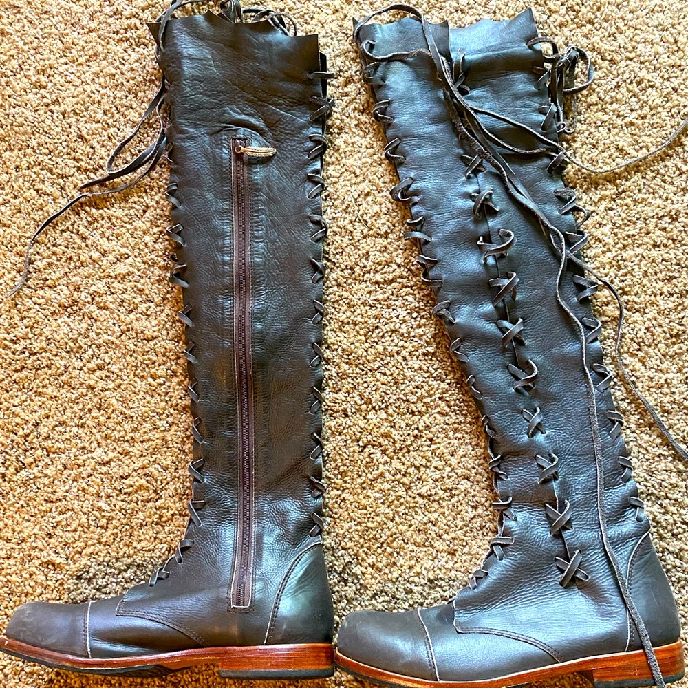 Gypsy Dharma brown leather over the knee boots